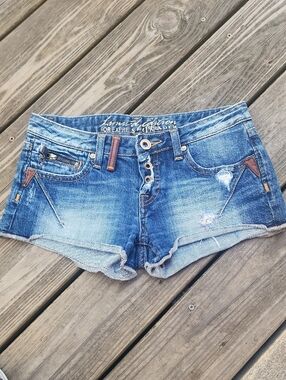 Express limited Edition ReRock Blue Distressed Denim Cutoff Shorts